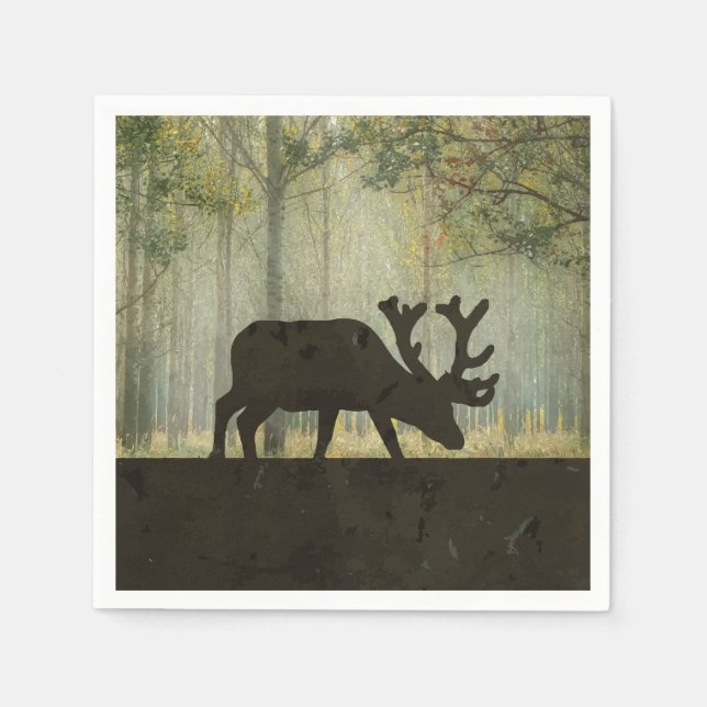 Serviette En Papier Illustration de l'orignal en forêt (Devant)