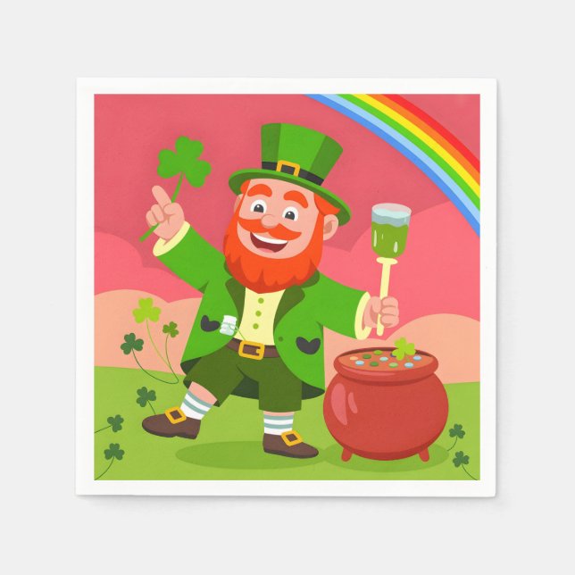 Serviette En Papier Illustration de lutin de la Saint-Patrick  (Devant)