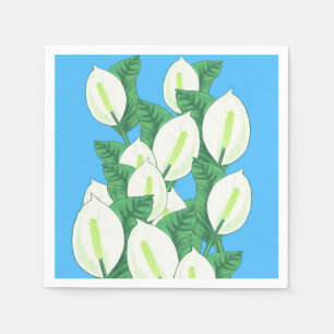 Serviette En Papier Illustration de lys de la paix blanc sur fond bleu