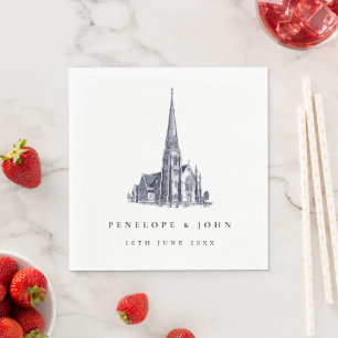 Serviette En Papier Illustration de mariage d'église vintage élégante