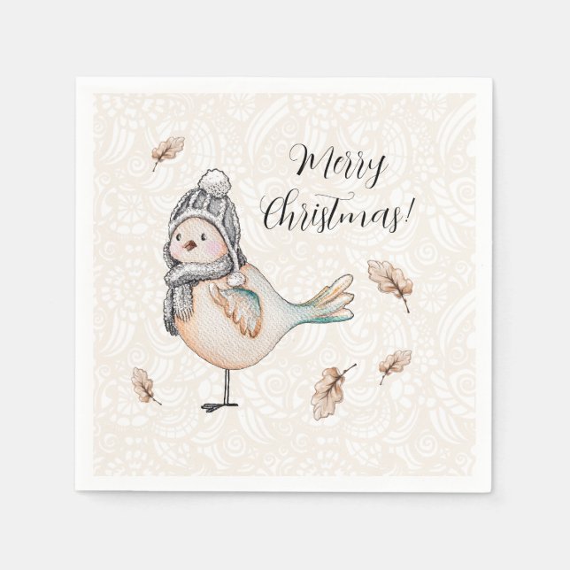 Serviette En Papier Illustration de moineau mignon d'hiver (Devant)