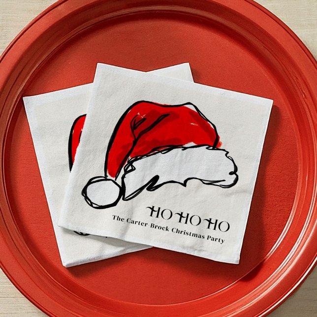 Serviette En Papier Illustration de Noël Red Santa Hat (Red Santa Hat Christmas Sketch Illustration Holiday Party Paper Napkins)