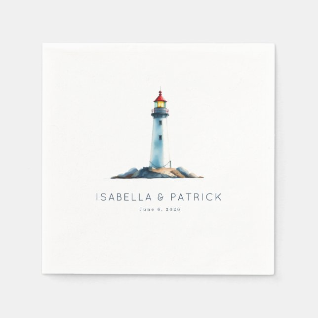 Serviette En Papier Illustration de phare à l'aquarelle sereine (Devant)