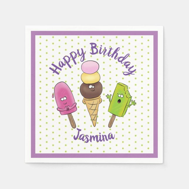 Serviette En Papier Illustration de pictogramme mignon popsicle et ice (Devant)