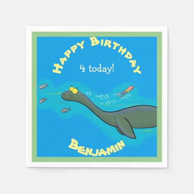 Serviette En Papier Illustration de plesiosaur, monstre de mer mignon (Devant)