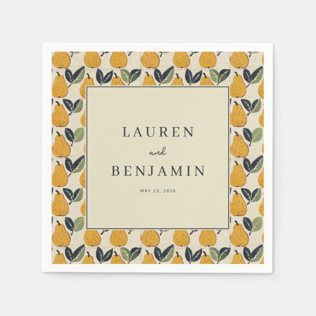 Serviette En Papier Illustration de poire jaune joyeuse (Devant)