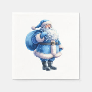 Serviette En Papier Illustration de Santa Claus bleu à l'aquarelle