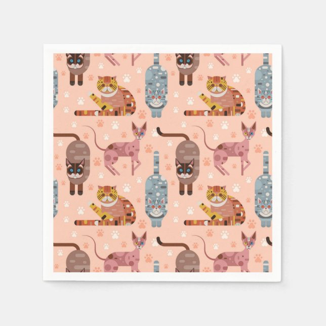 Serviette En Papier Illustration du chat de dessin (Devant)