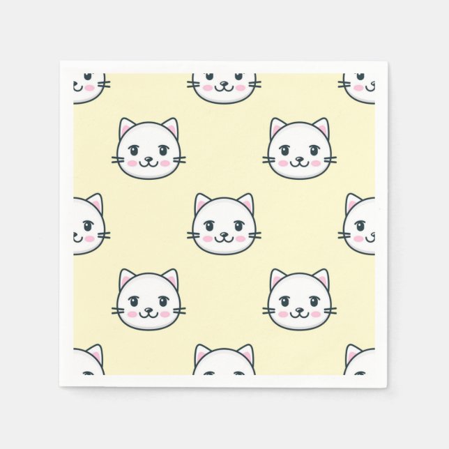 Serviette En Papier Illustration du chat de dessin (Devant)