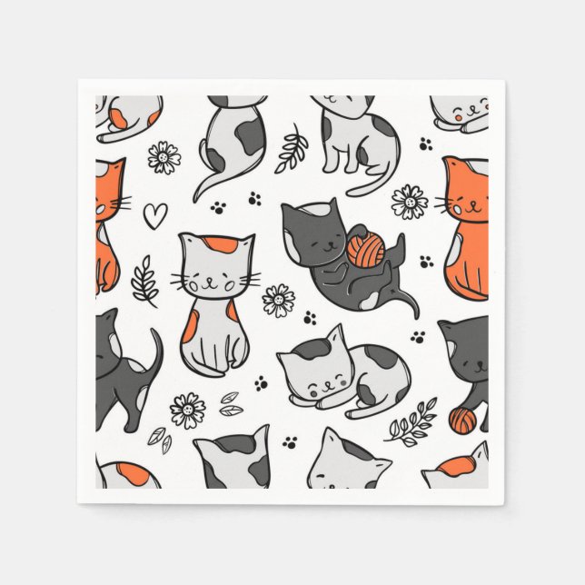 Serviette En Papier Illustration du chat de dessin (Devant)