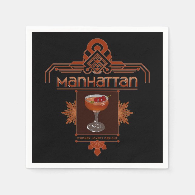 Serviette En Papier Illustration du cocktail Retro Manhattan (Devant)