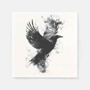 Serviette En Papier Illustration du Corbeau gothique : Fumée et plumes