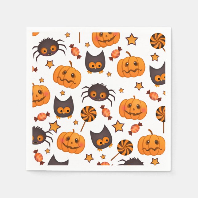 Serviette En Papier Illustration du Motif d'Halloween mignon (Devant)