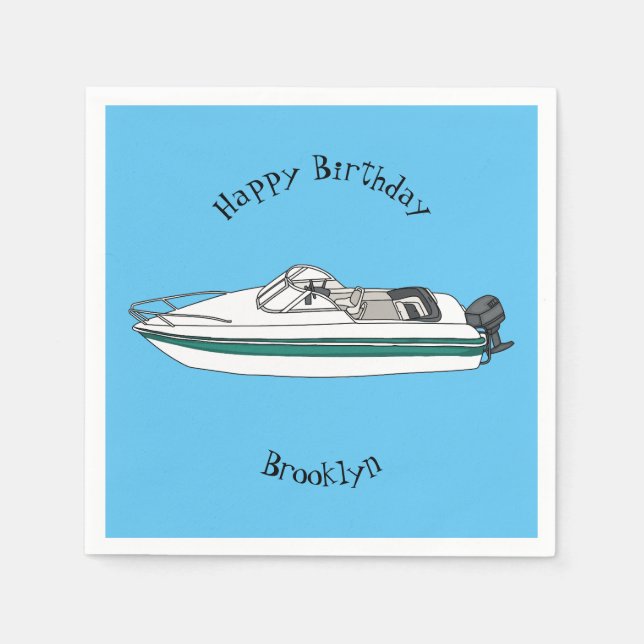 Serviette En Papier Illustration d'un bateau à moteur (Devant)