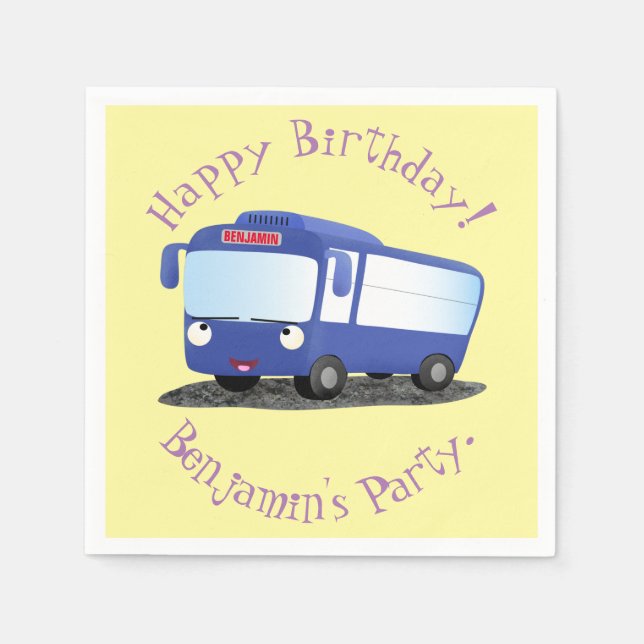 Serviette En Papier Illustration d'un bus moderne bleu mignon (Devant)