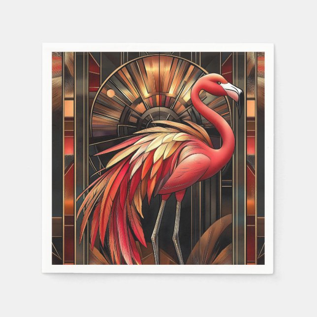 Serviette En Papier Illustration d'un Flamant rose Art déco dynamique (Devant)