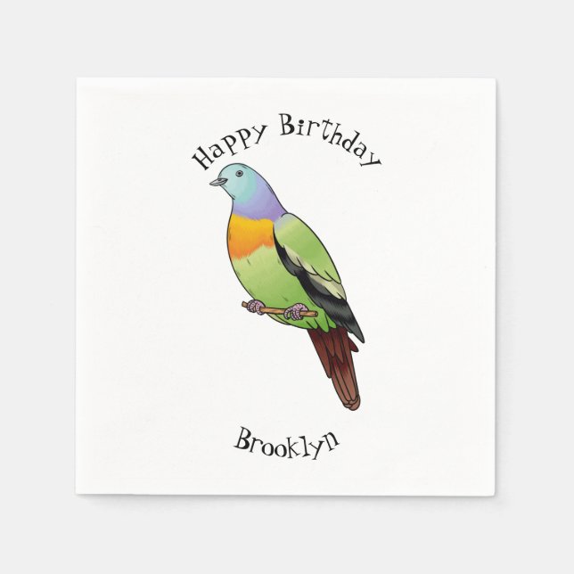 Serviette En Papier Illustration d'un pigeon à cou rose (Devant)