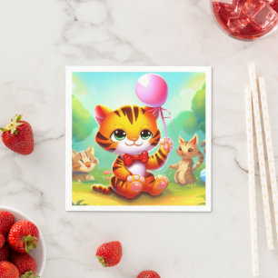 Serviette En Papier Illustration d'un tigre mignon avec un ballon