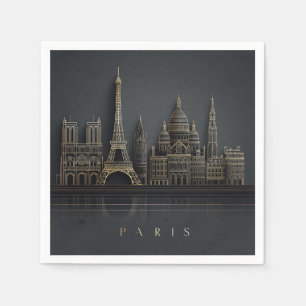 Serviette En Papier Illustration élégante de la skyline de Paris en or