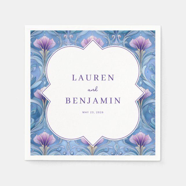 Serviette En Papier Illustration florale bleue romantique (Devant)