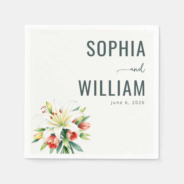 Serviette En Papier Illustration Florale Verte Élégante (Devant)