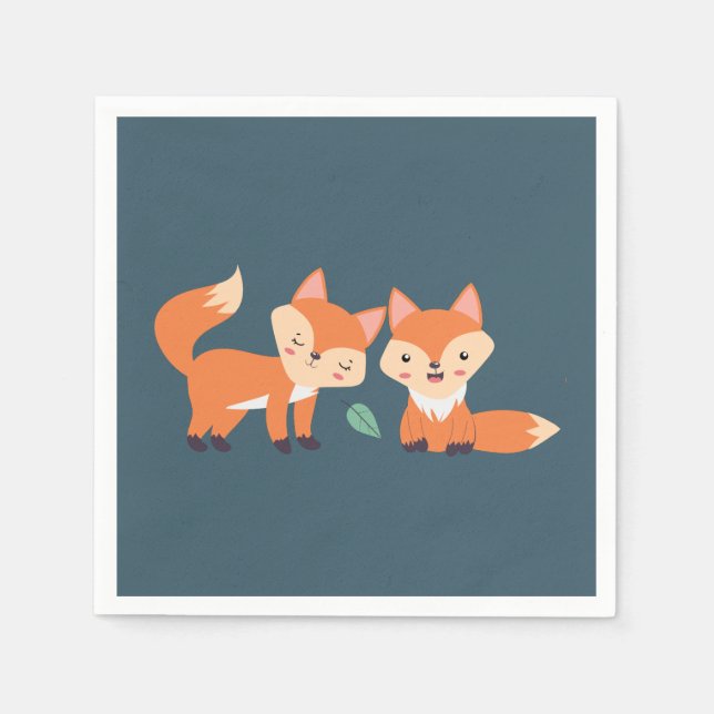 Serviette En Papier Illustration graphique des renards orange mignons (Devant)