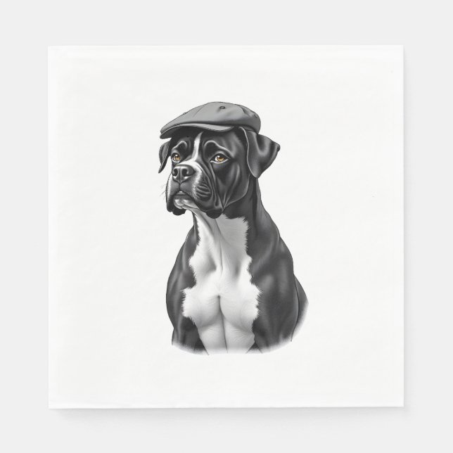 Serviette En Papier Illustration graphique monochrome de chien Boxer v (Devant)