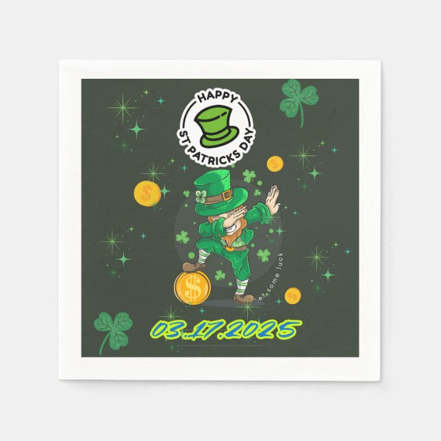Serviette En Papier Illustration jaune vert Saint Patrick`s day (Devant)