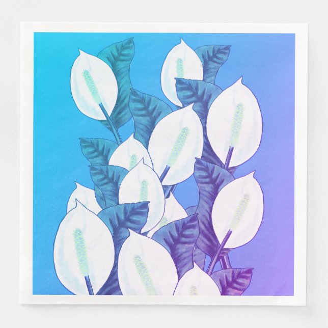 Serviette En Papier Illustration Lily blanche bleu pâle violet (Devant)