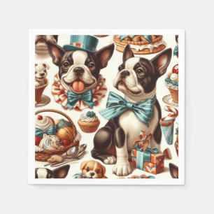Serviette En Papier Illustration Retro Cute Boston Terrier