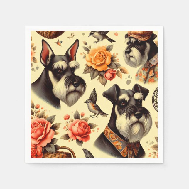 Serviette En Papier Illustration Retro Cute Schnauzer (Devant)