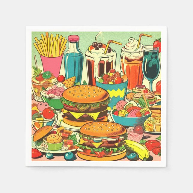 Serviette En Papier Illustration Retro Food Comic (Devant)