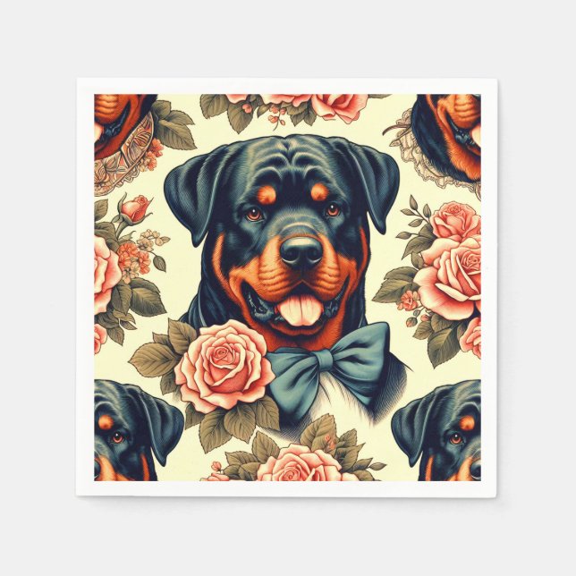 Serviette En Papier Illustration Retro Rottweiler (Devant)
