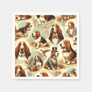 Serviette En Papier Illustration vintage Basset Hound en toute transpa