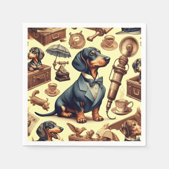 Serviette En Papier Illustration vintage Dachshund (Devant)