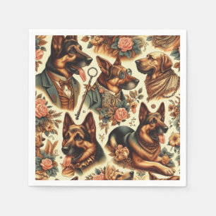 Serviette En Papier Illustration vintage de berger allemand
