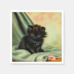 Serviette En Papier Illustration vintage de chaton noir