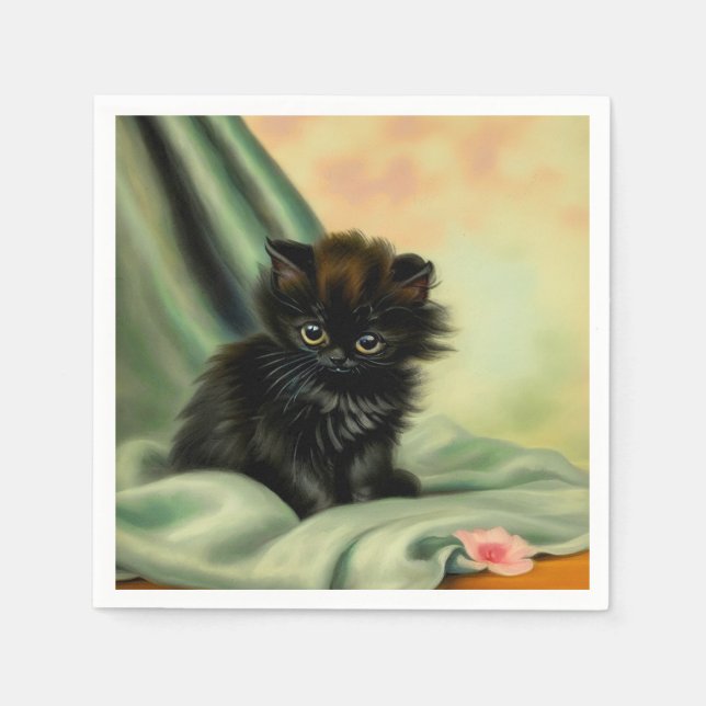 Serviette En Papier Illustration vintage de chaton noir (Devant)