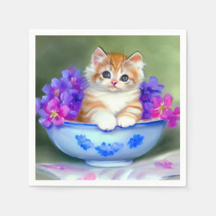 Serviette En Papier Illustration vintage de chaton orange et blanc