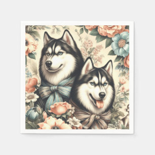 Serviette En Papier Illustration vintage de Husky en Sibérie