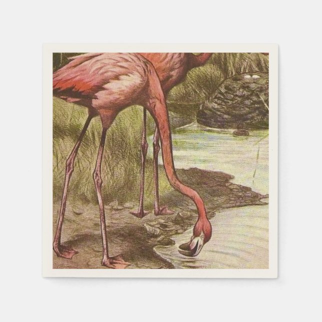 Serviette En Papier Illustration Vintage Flamant rose (Devant)