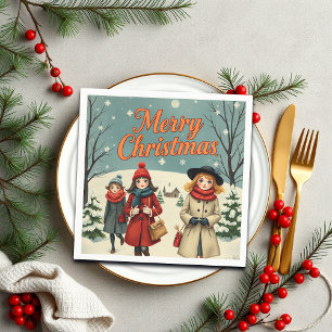 Serviette En Papier Illustration vintage Les gens vont à l'église