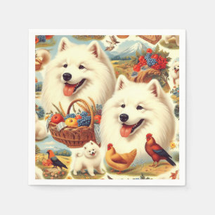 Serviette En Papier Illustration vintage Samoyed Dog