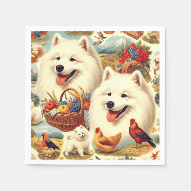 Serviette En Papier Illustration vintage Samoyed Dog (Devant)