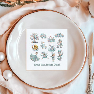 Serviette En Papier Illustrations de Noël 12 jours fantasques