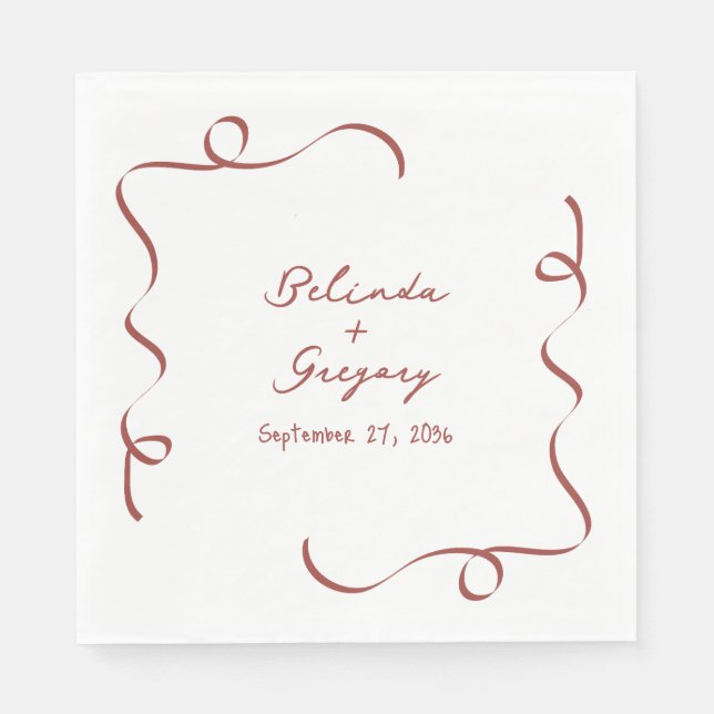 Serviette En Papier Illustrations Mariage Gribouillages Marron Main Le (Devant)