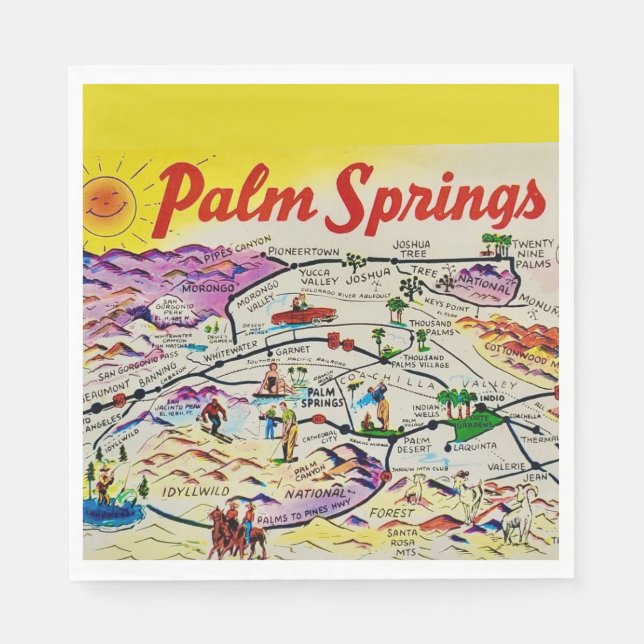 Serviette En Papier Illustré Rétro Palm Springs  (Devant)