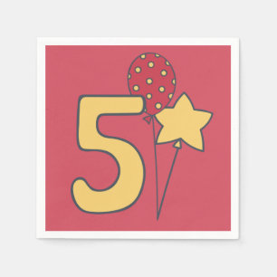 Serviette En Papier I'm Five - mignon ballon Jaune & Rouge 5e annivers