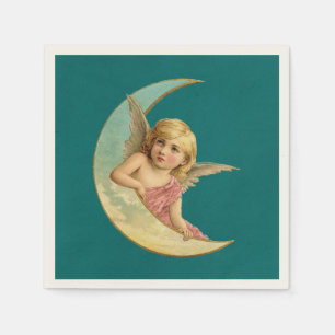 Serviette En Papier Image vintage - Angel assis sur une lune de croiss