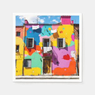 Serviette En Papier Imaginaire Beau Bâtiment Coloré